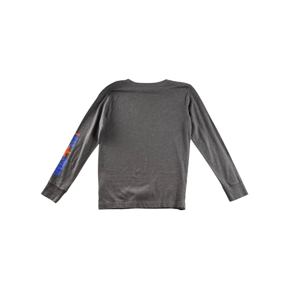 Converse All Star Long‎ Sleeve Graphic T Shirt Gray Blue Kids Youth L 12 13 yrs